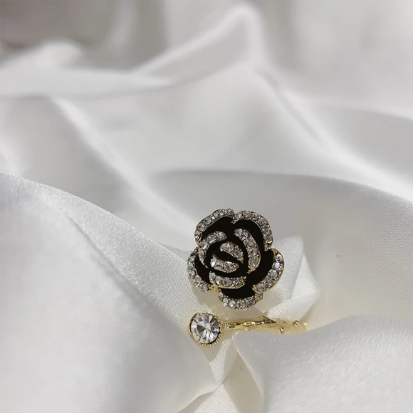 Boutique Jewelry - !NEW Gold Onyx Ring | Micropave Open Size Band Ring